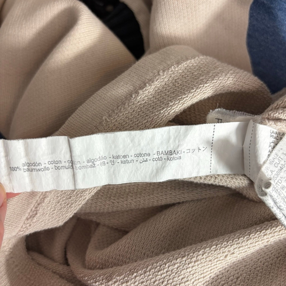 Women’s Zara Colorblock Cotton Sweatshirt Beige Denim Sleeve Cropped Pullover M - Picture 5 of 5